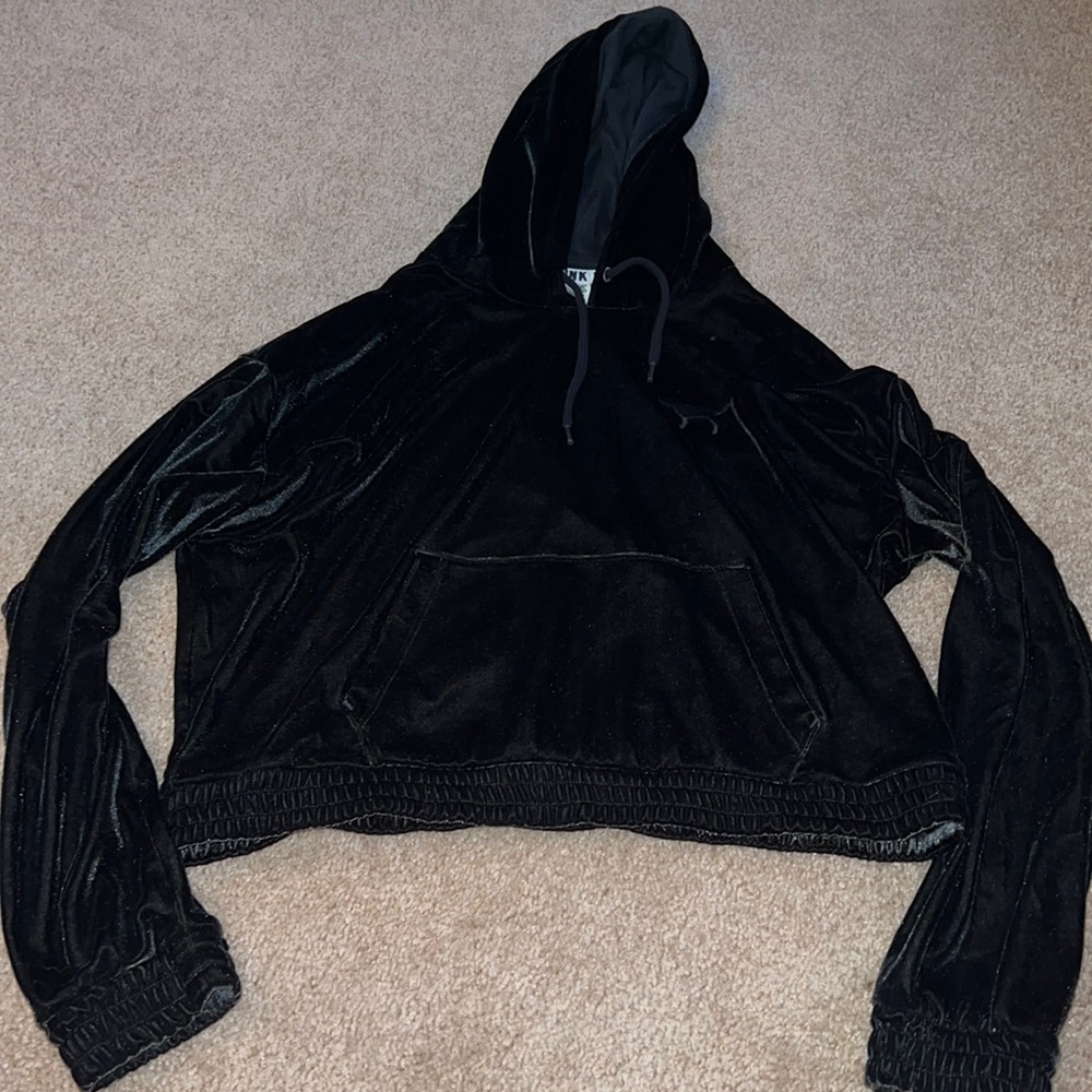 VS Pink black velour sweatshirt